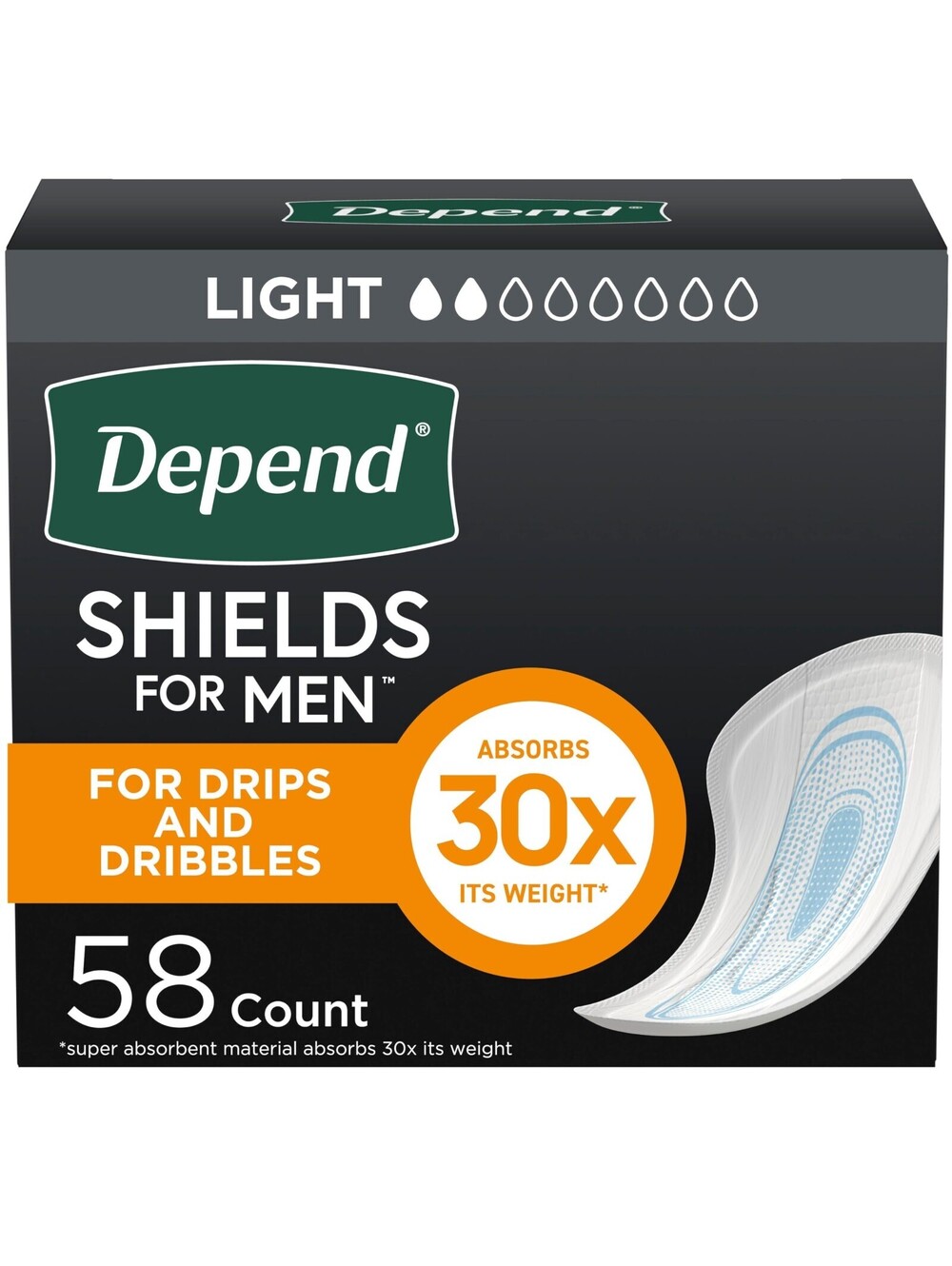 Depend Shields for Men Light Absorbency Incontinence Pads 58
